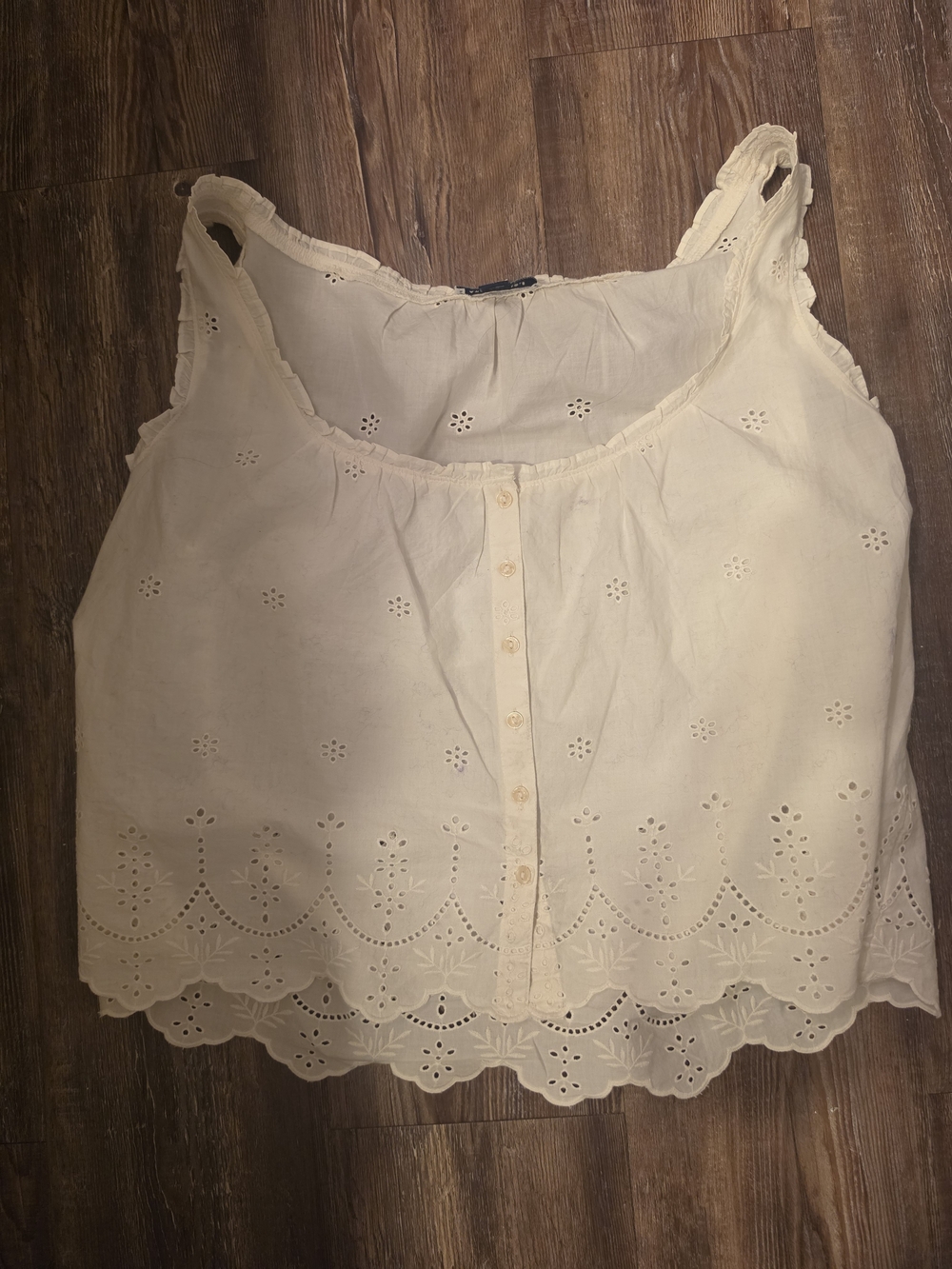 American Eagle Outfitters Cream Eyelet Button-Front Camisole